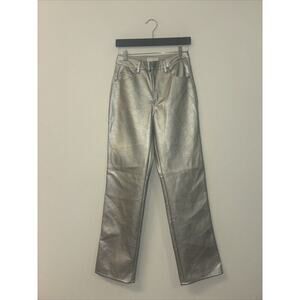 Metallic Leather Pants Women’s Silver Sz 4 H&M Reputation Swiftie Cybercore Rock
